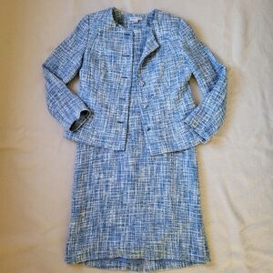Pendleton 2 Piece Suit Dress & Jacket Womens Size 10 Blue White
